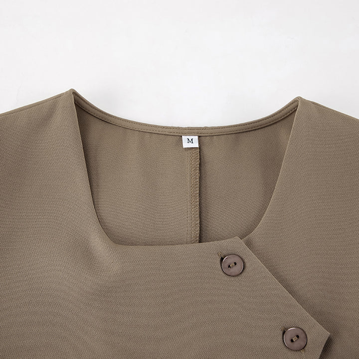 Dame trendy cropped top med asymmetrisk snit og bredskårne højtaljede bukser Stilla