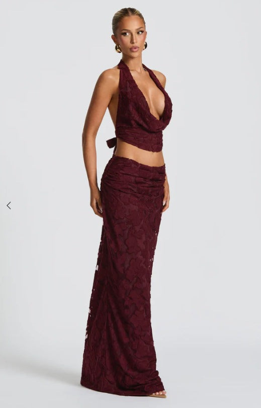 Femme Halterhals Floral Overlay Maxi Kjole Stilla