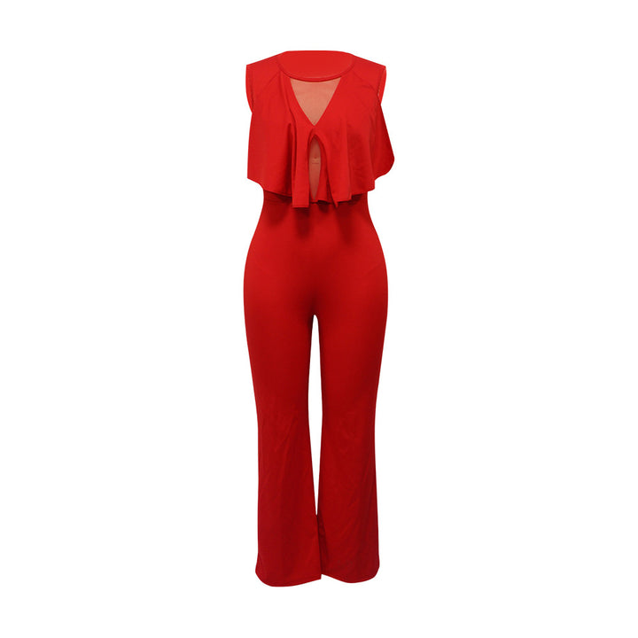 Dame elegant jumpsuit med flydende draperingseffekt og dyb V-hals Stilla