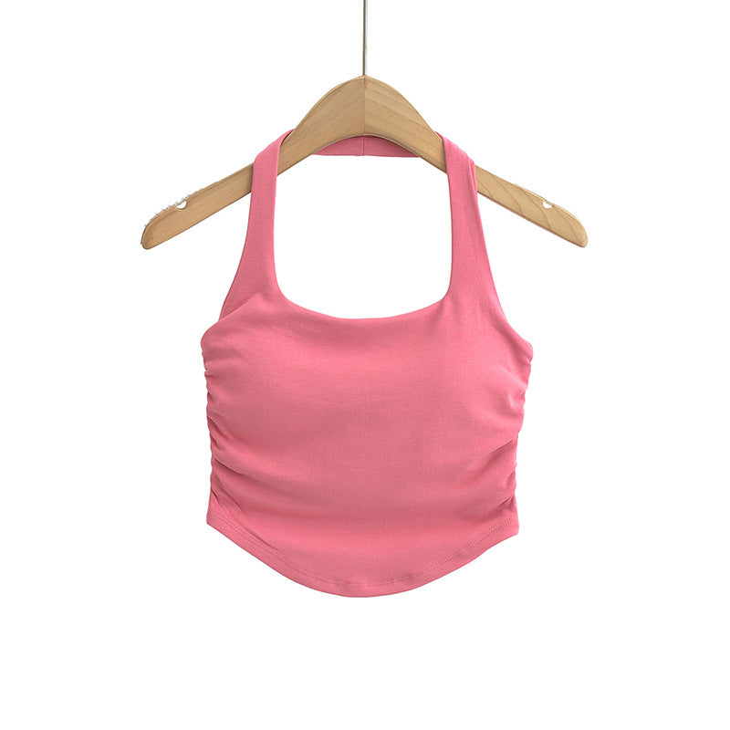 Dame Sporty Cropped Top med Scoop-Udskæring og Rynkede Detaljer Stilla