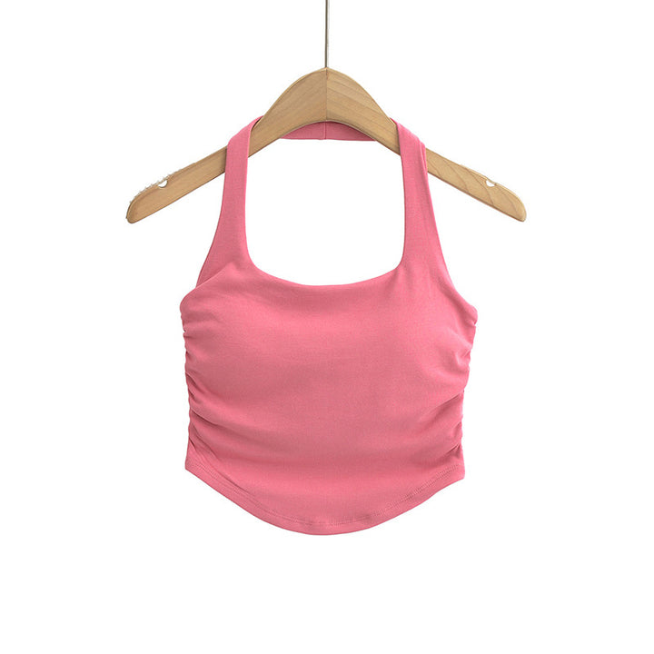 Dame Sporty Cropped Top med Scoop-Udskæring og Rynkede Detaljer Stilla