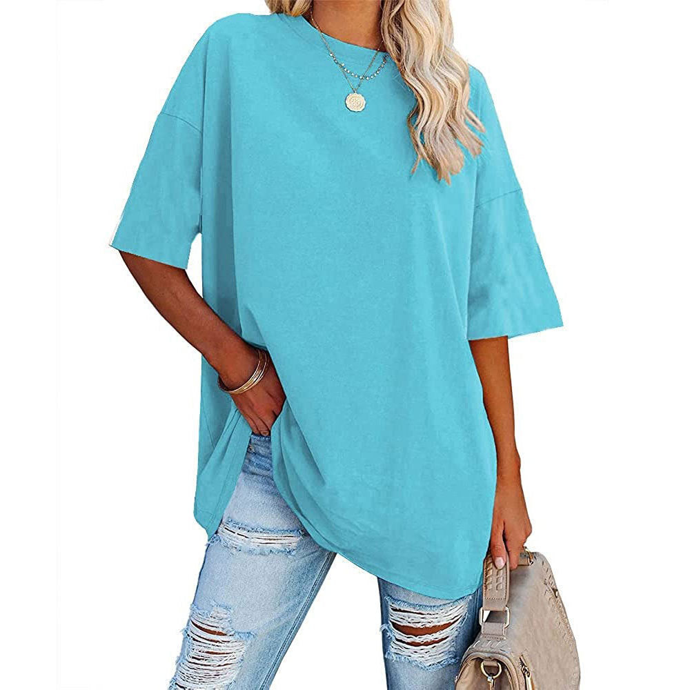 Dame afslappet oversized T-shirt med rund halsudskæring og korte ærmer Stilla