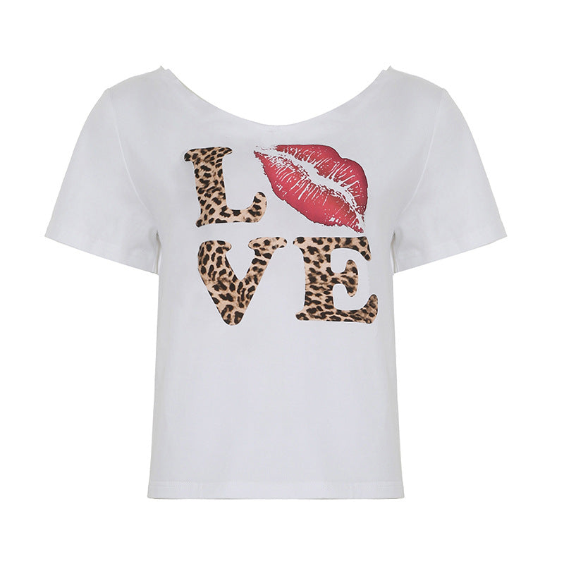 Dame afslappet print T-shirt med bred udskæring Skovae