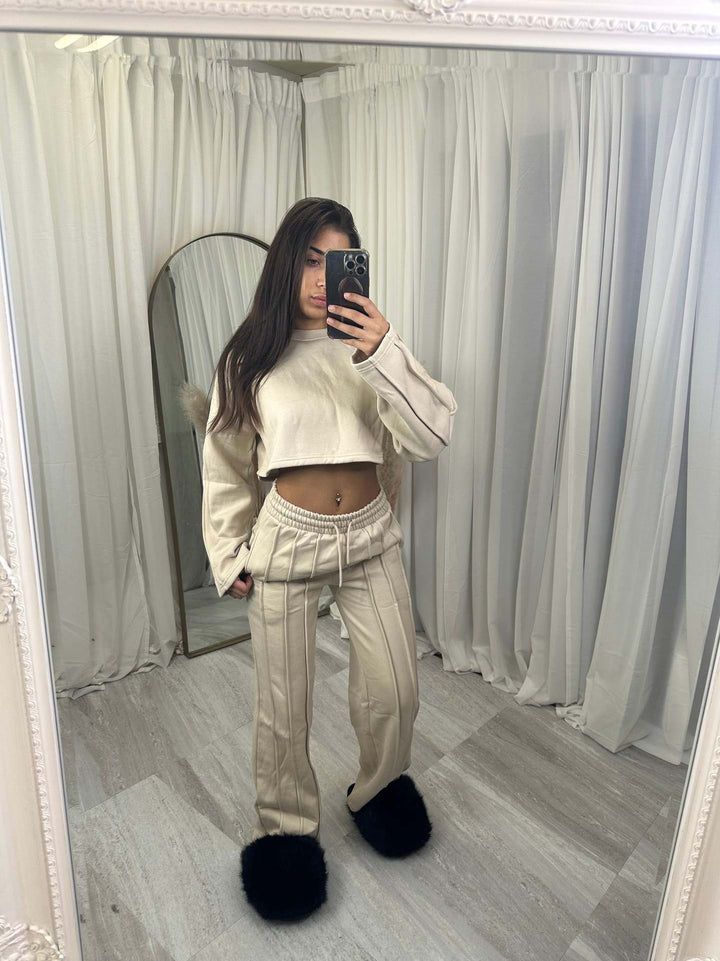 Kvinders afslappet cropped hoodie og brede joggingbukser sæt Skovae