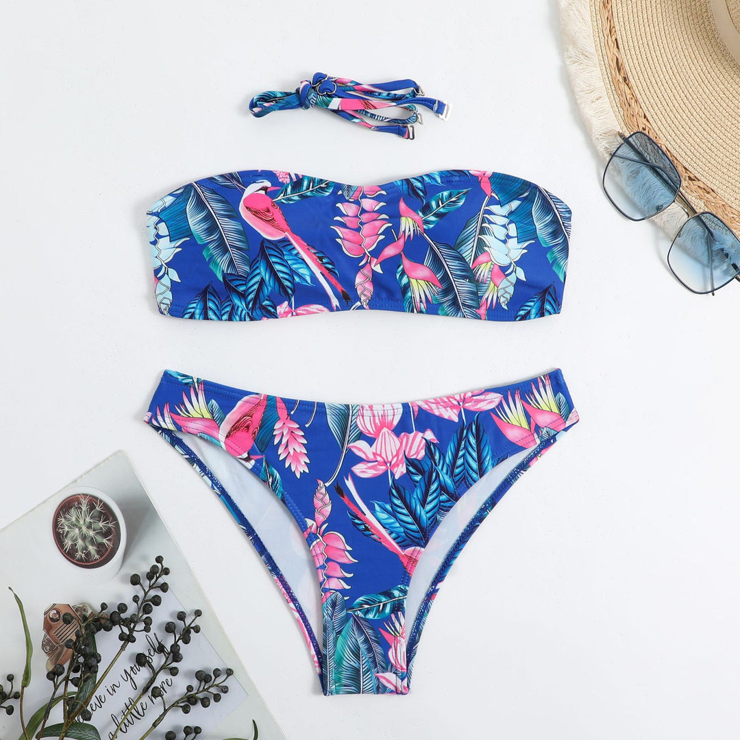 Dame Bandeau Blomstertryk Bikini Sæt Stilla