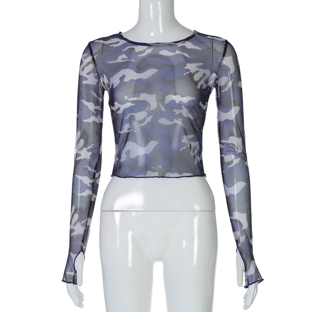 Dame Transparent Camouflage Langærmet Bluse Stilla