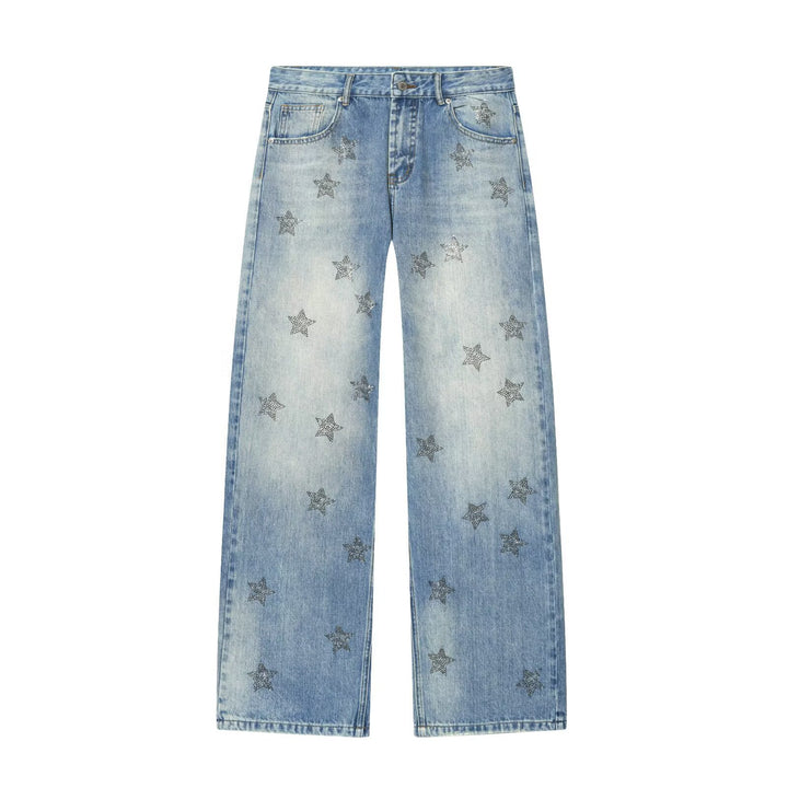 Dame denim jeans med funklende stjernemønster Skovae