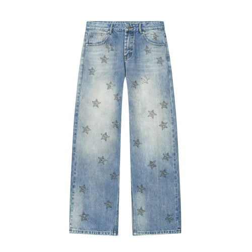 Dame denim jeans med funklende stjernemønster Skovae