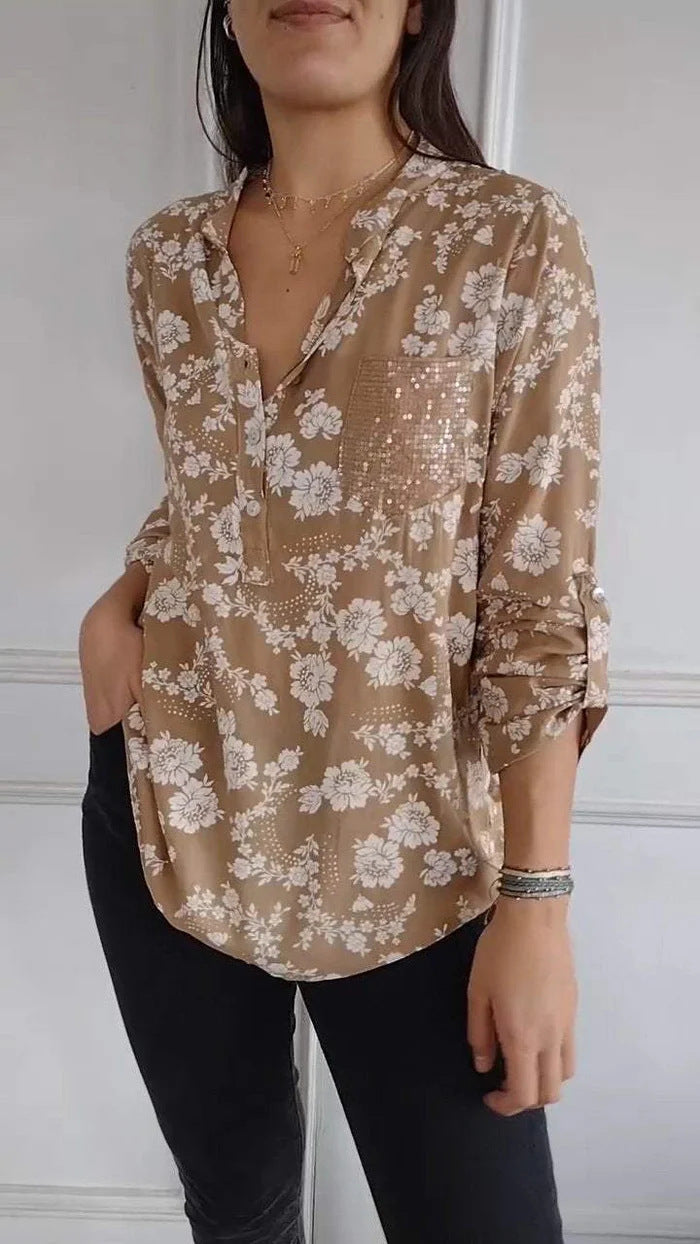 Dame Elegant Floral Knappeskjorte Stilla