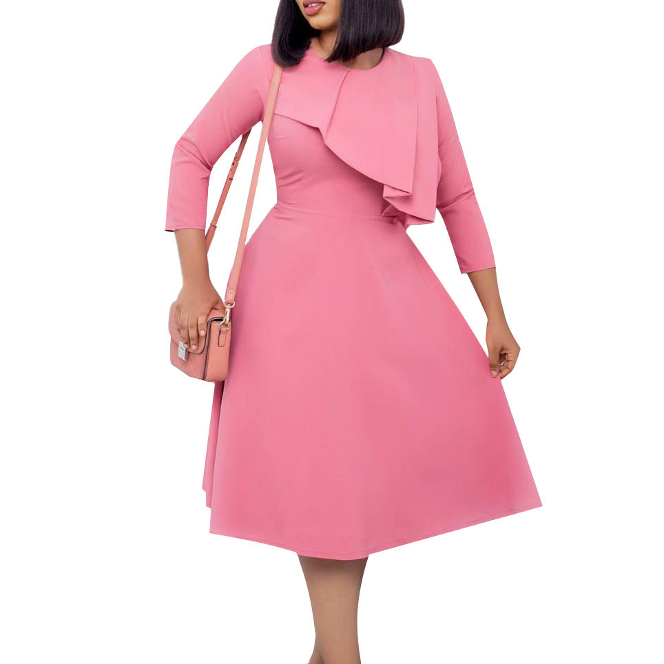 Dame Midi-kjole med elegant draperingsdesign og svajende nederdel Stilla