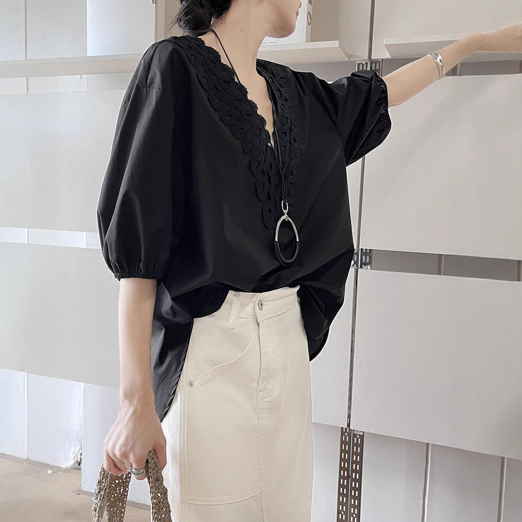 Dame let bluse top med elegant broderi Stilla