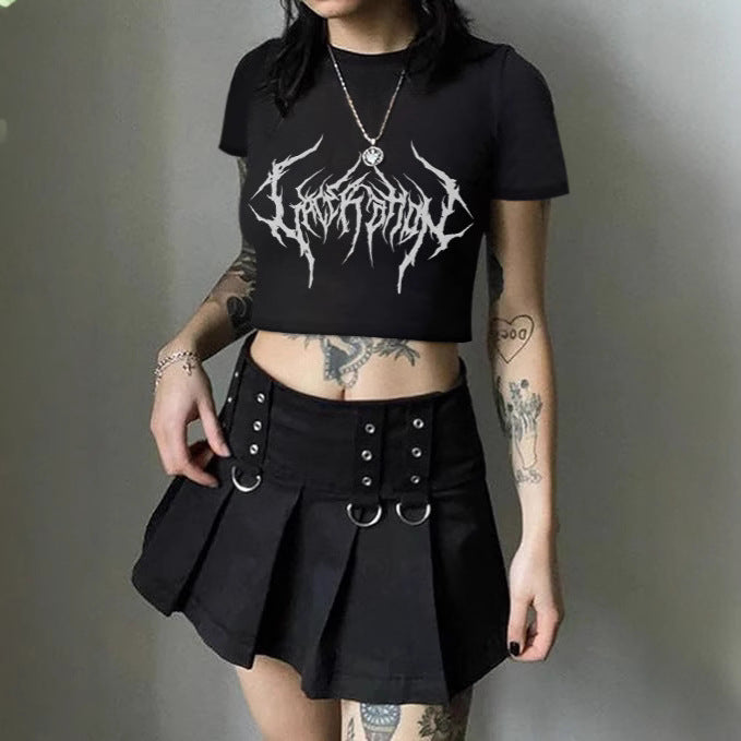 Dame Crop-T-Shirt med frugtagtig kirsebærdesign og løs pasform Skovae
