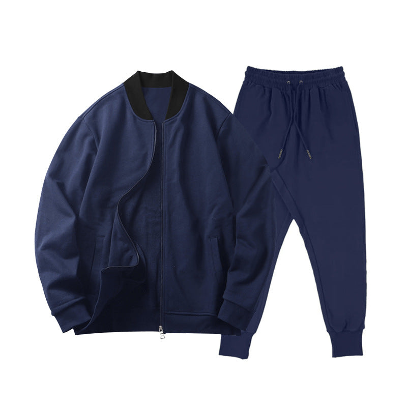 Herrer nan løst skåret sweatshirt sæt med lynlåset bomberjakke og konisk afsluttende joggingbukser i blød bomuldsfleece Skovae