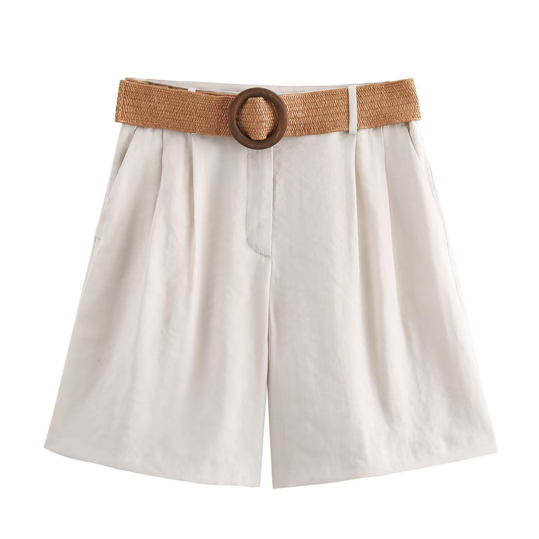 Dame elegante shorts med bred, flettet bælte Skovae