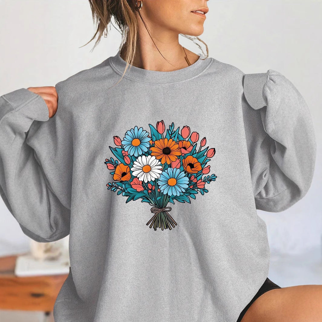 Kvinders Oversized Sweatshirt med Blomster Grafiske Detaljer Stilla