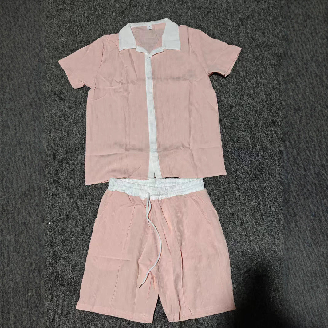 Herrer fritidsskjorte med knaplukning og shorts sæt Stilla
