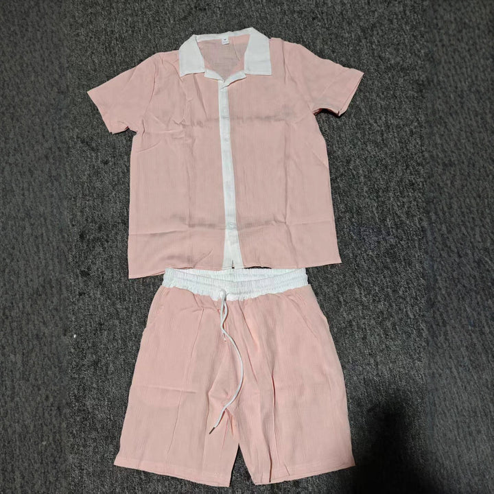 Herrer fritidsskjorte med knaplukning og shorts sæt Stilla