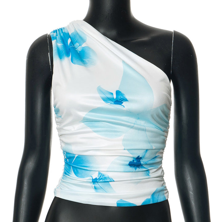 Femme One-Shoulder Ruffles Floral Top Stilla