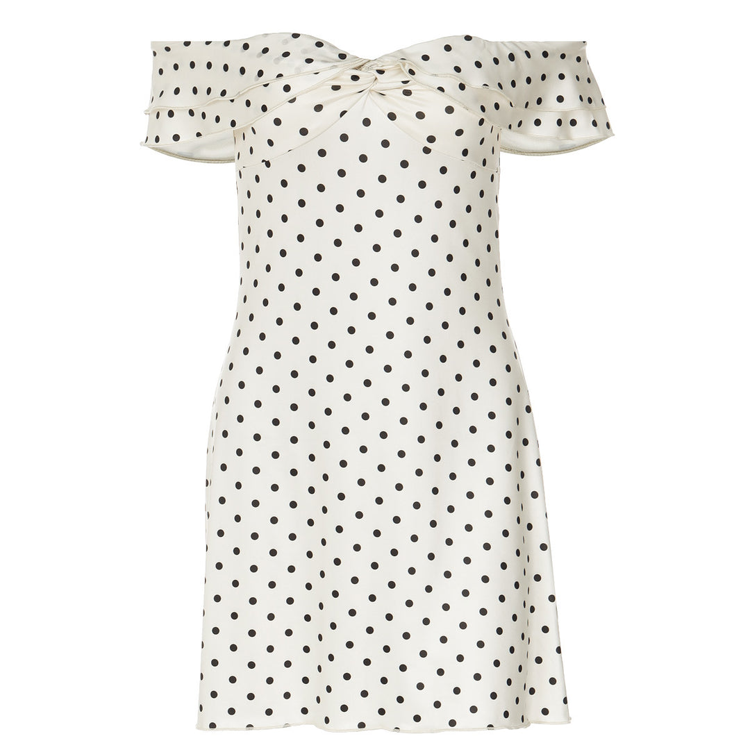 Damer Legende Polka-dot cocktailkjole med skulderfri design og flæsedetaljer Skovae