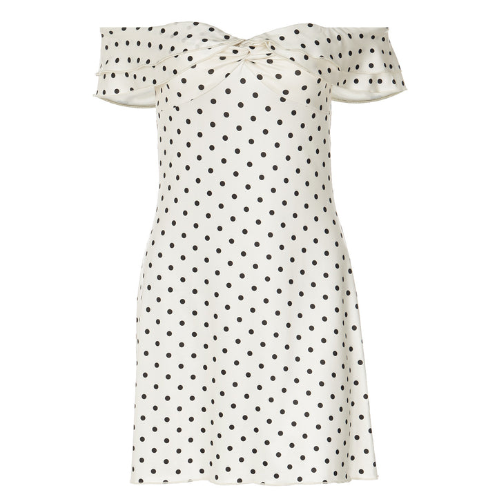 Damer Legende Polka-dot cocktailkjole med skulderfri design og flæsedetaljer Skovae