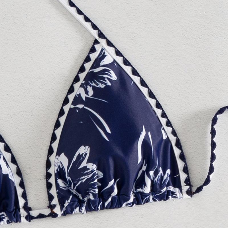 Dame triangel-bikini med floralt design og justerbare stropper Skovae