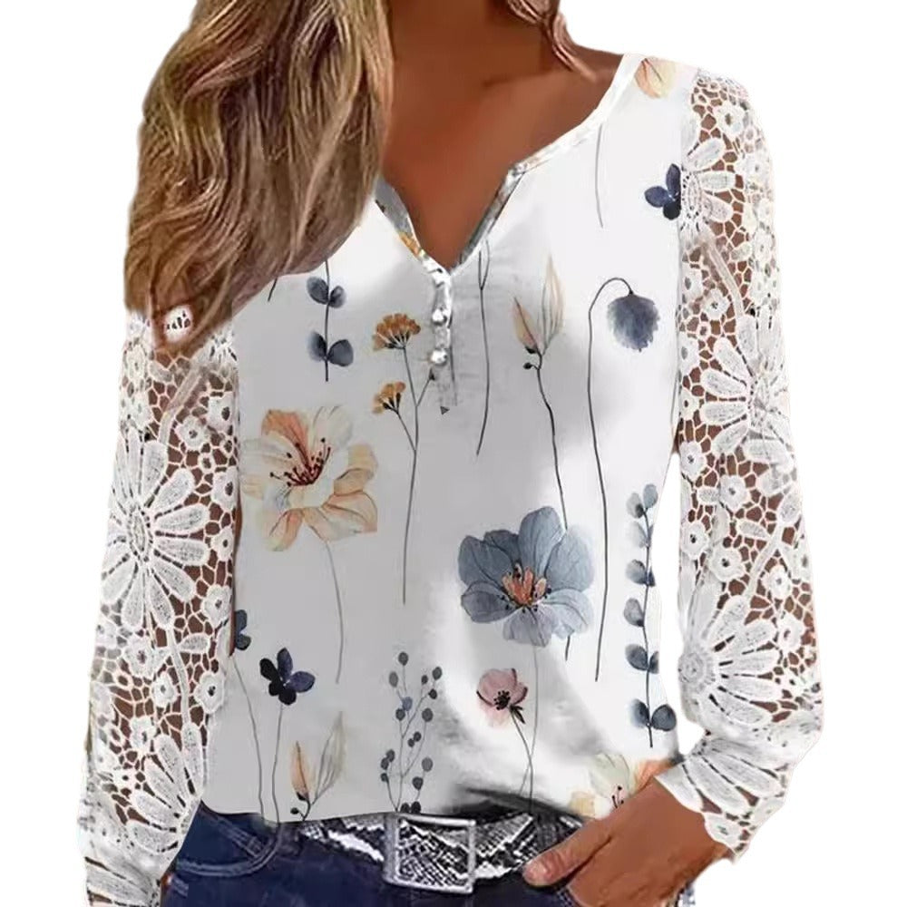 Damebluse med blomsteragtig spidsærme Stilla