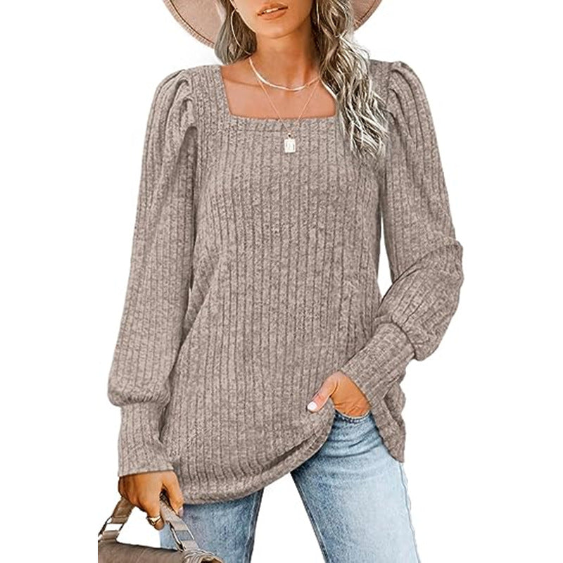 Dame sweater med ribbet design og ballonærmer Stilla