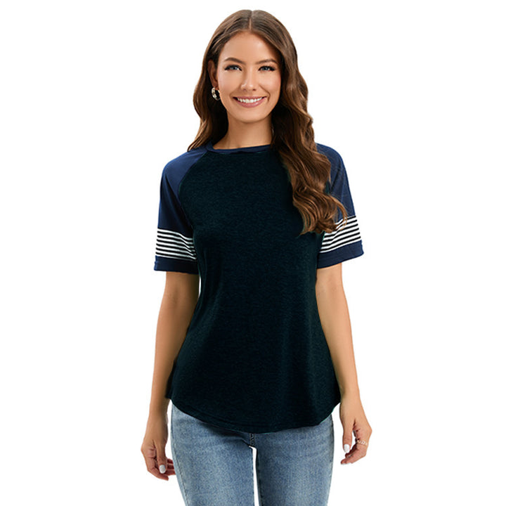 Dame fritids T-shirt med kontrastfarvede ærmer og stribet design Stilla