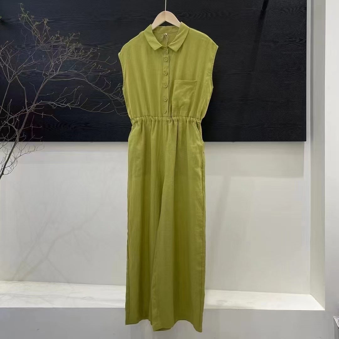 Femme Button-Up Maxi-Kjole med Taljebånd Stilla