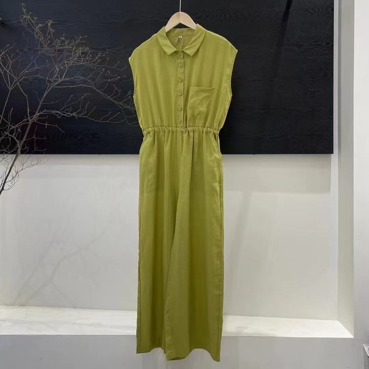Femme Button-Up Maxi-Kjole med Taljebånd Stilla