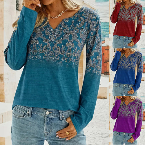 Dame V-hals bluse med detaljeret blomsterdesign og komfortabel pasform Stilla