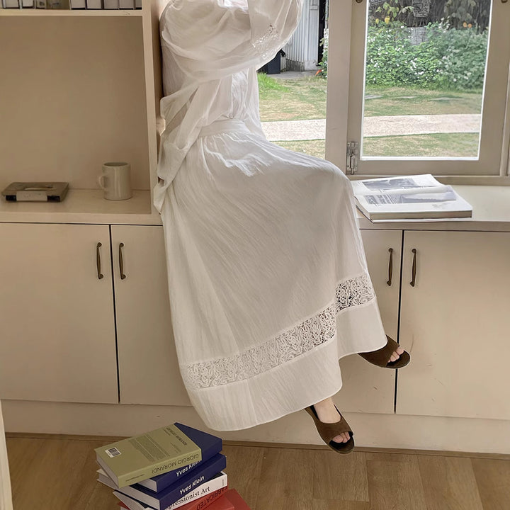 Dame Lang Skirt med Spidsapplikationer Stilla