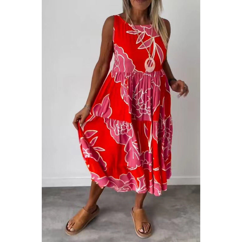 Dame Maxikjole med floral design og asymmetrisk kant Stilla