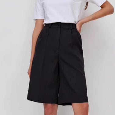 Dame elegante højtaljede shorts med bred ben og stilfuld plissering Stilla