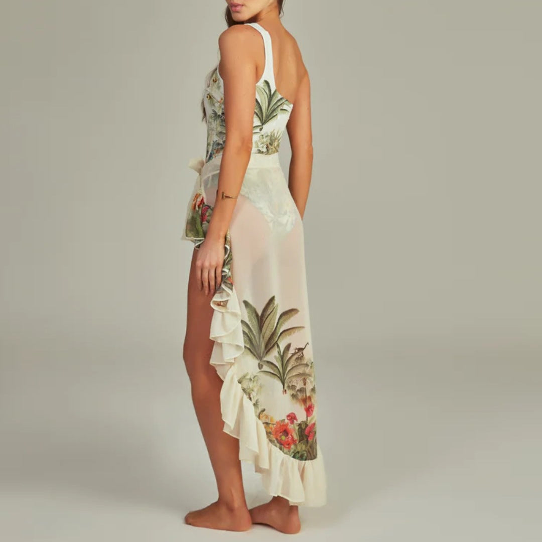 Dame One-sided badeanstik med raffineret cut-out og blomsterdesign Skovae
