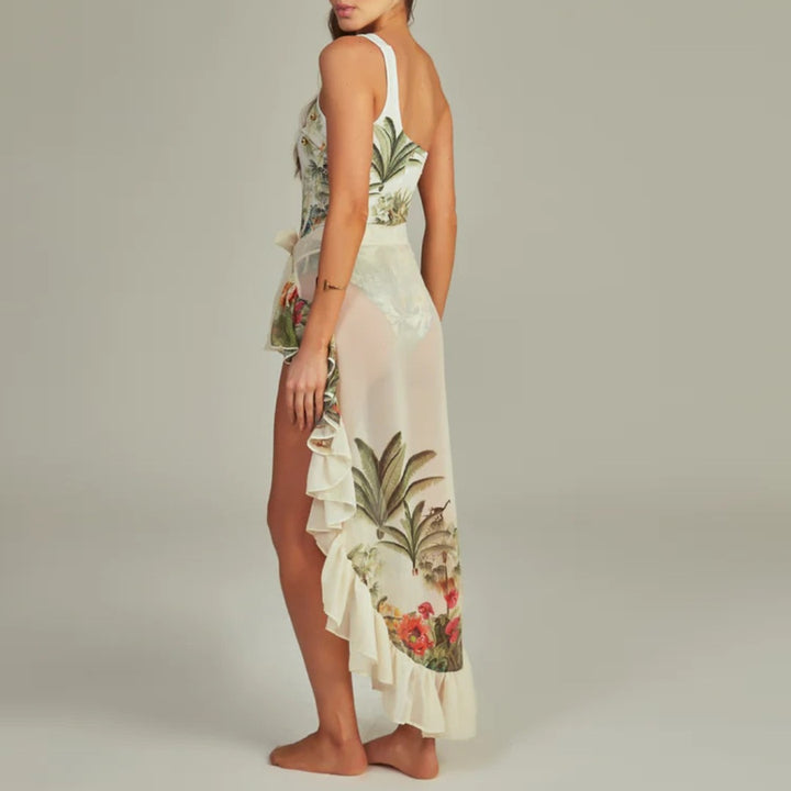 Dame One-sided badeanstik med raffineret cut-out og blomsterdesign Skovae