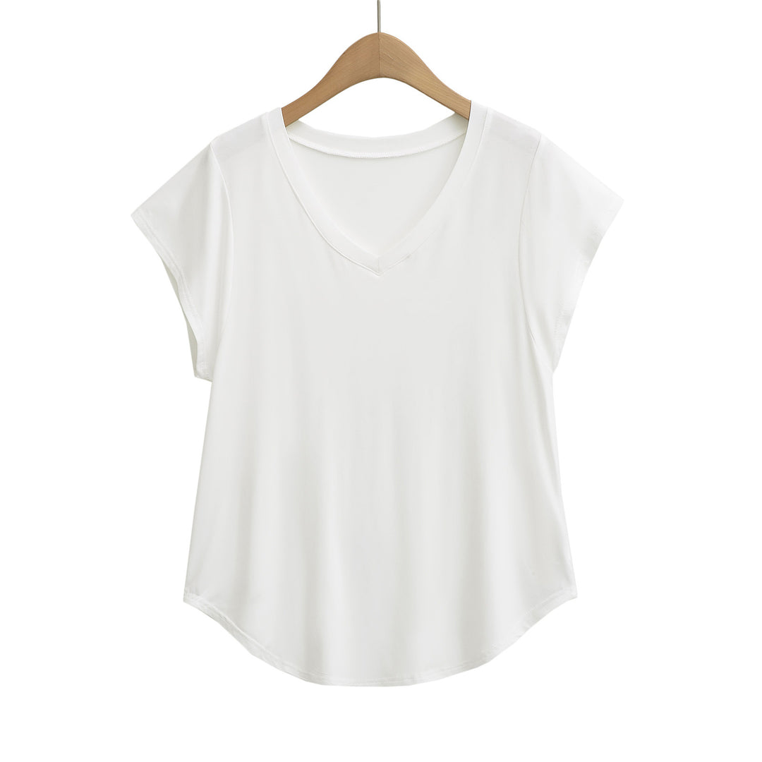 Damer V-hals Casual T-shirt med afslappet pasform og elastisk materiale Stilla