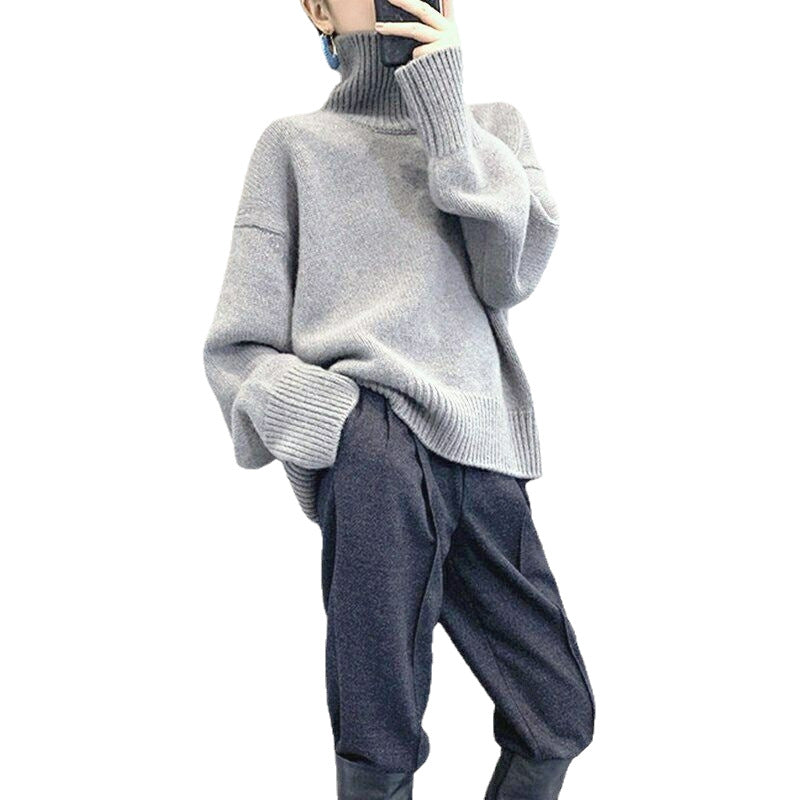 Dame mode turtleneck sweater med brede ærmer og ribbet struktur Stilla
