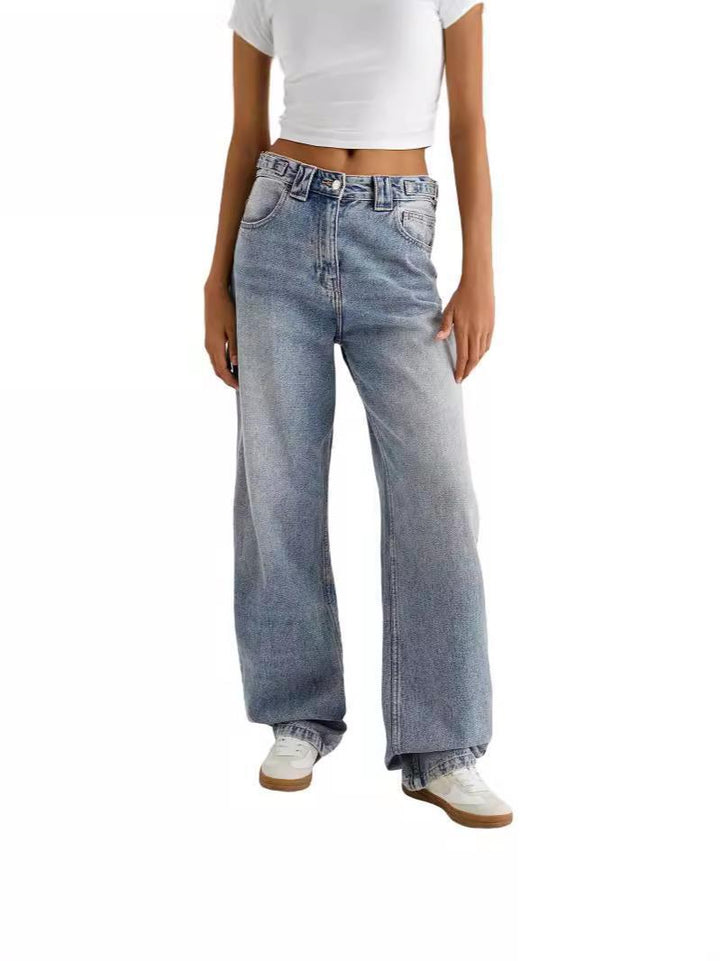 Dame baggy høj talje denim bukser med praktiske lommer Stilla