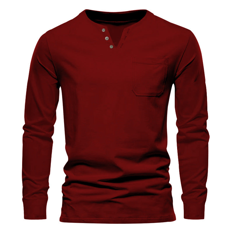 Herrer langærmet Henley T-shirt med stilfuld knapdesign og praktisk brystlomme Stilla
