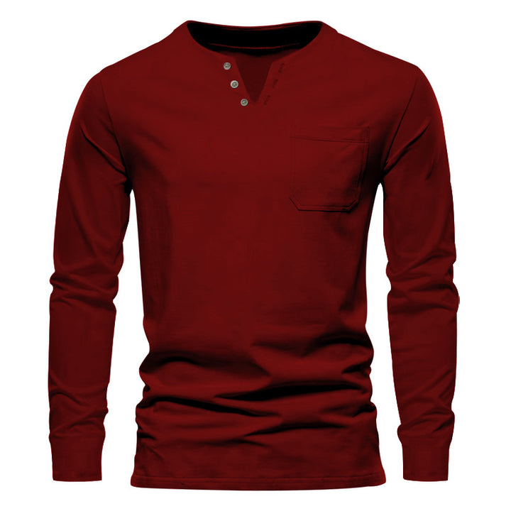 Herrer langærmet Henley T-shirt med stilfuld knapdesign og praktisk brystlomme Stilla