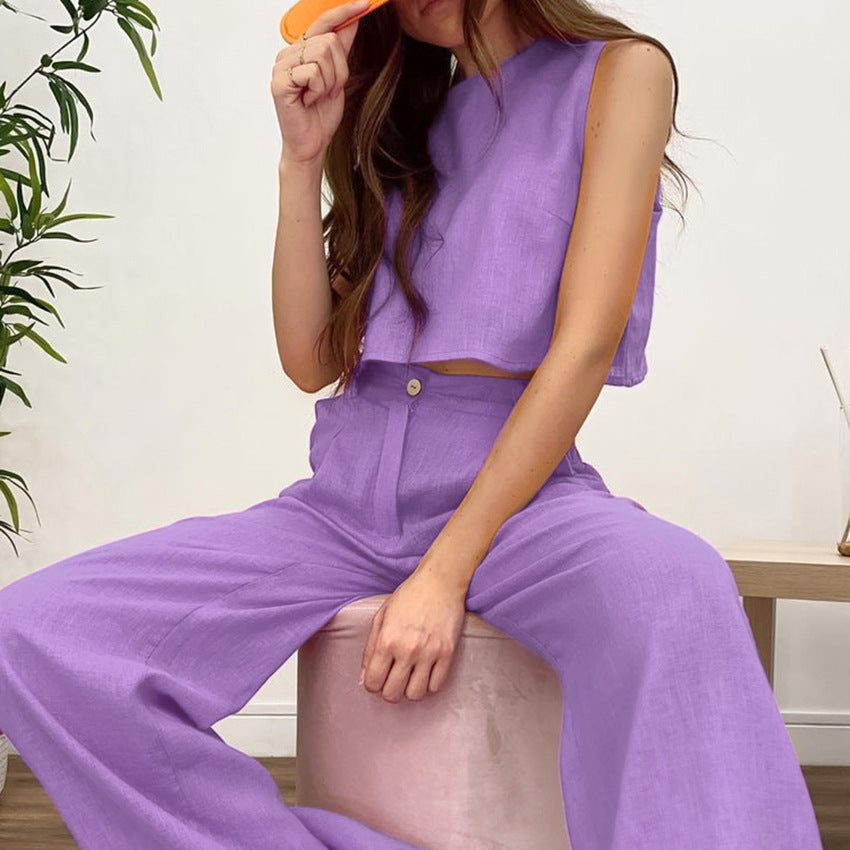 Dame sæt bestående af crop top og brede bukser Stilla