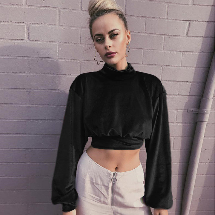 Dame Cropped Pullover med høj krave og vide ærmer Stilla