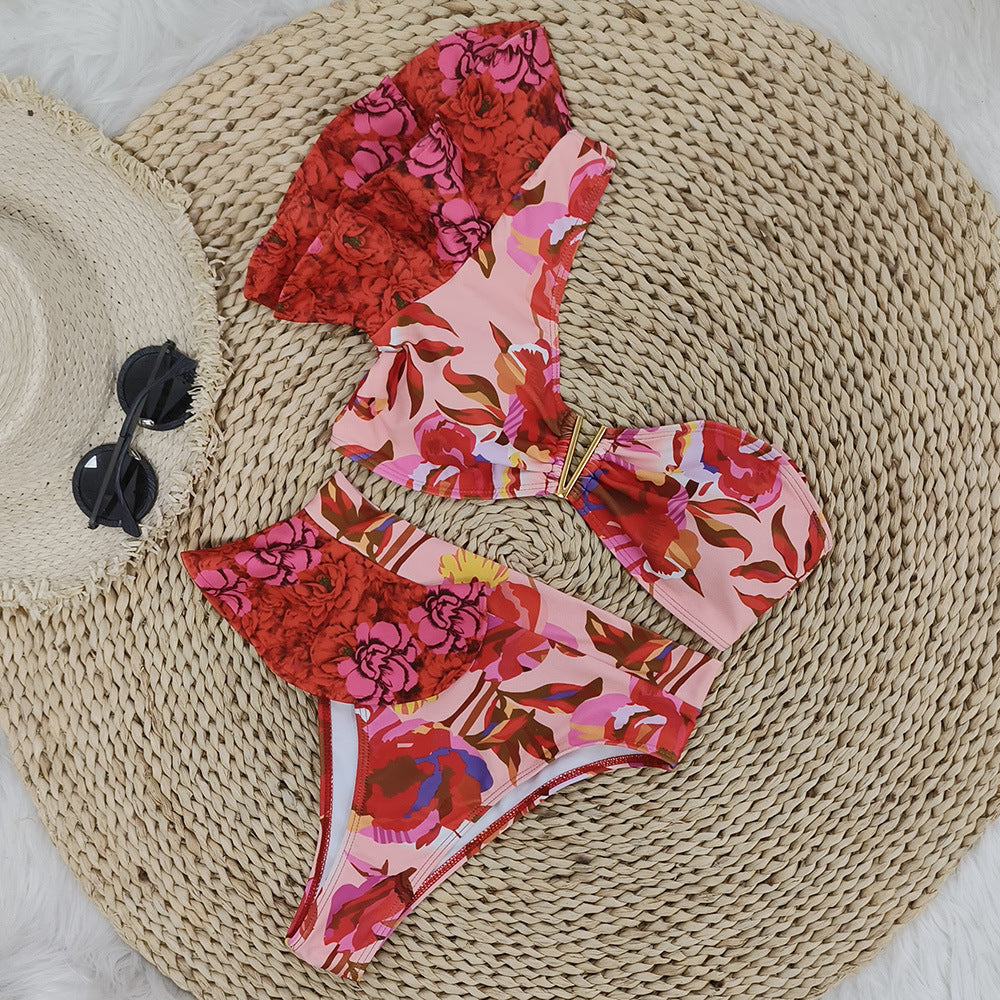 Dame Bikini-sæt med elegant flæsekutte og blomsterdesign Stilla