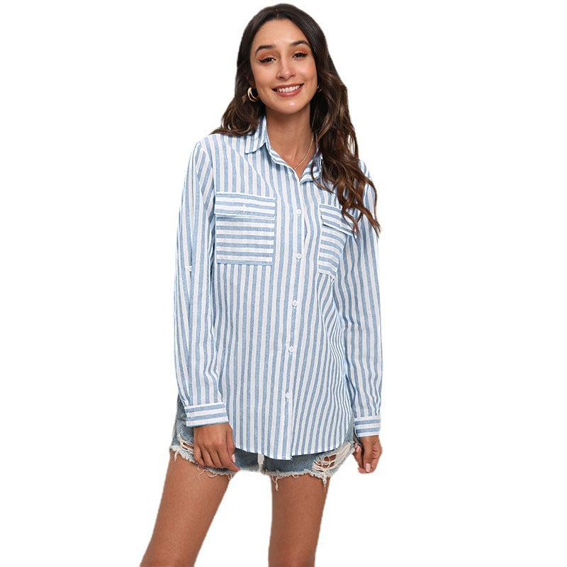 Dame stribet Oversized-skjorte med elegante knapdetaljer Stilla