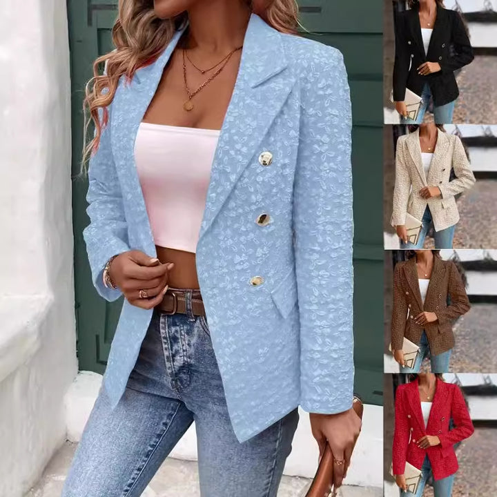 Dame elegant blazer med struktureret blomsterdesign og gyldne knapper Stilla