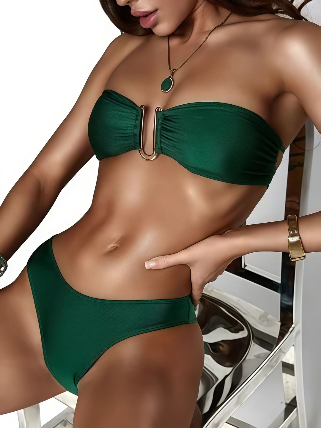 Dame Bandeau-bikini med elegant spænde Skovae
