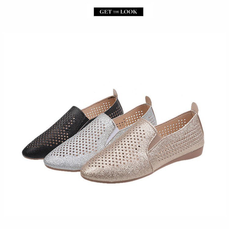Dame elegante slippers med glitrende overflade og åndbare perforeringer Stilla