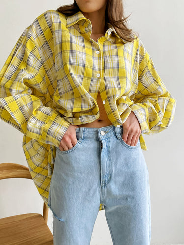 Dame overstørrelser ternet flannel skjorte i casual snit Stilla
