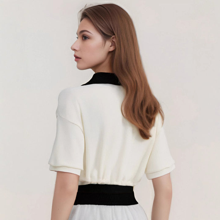 Dame Kort Poloshirt med stilfuld snor og kontrasterende krave Stilla
